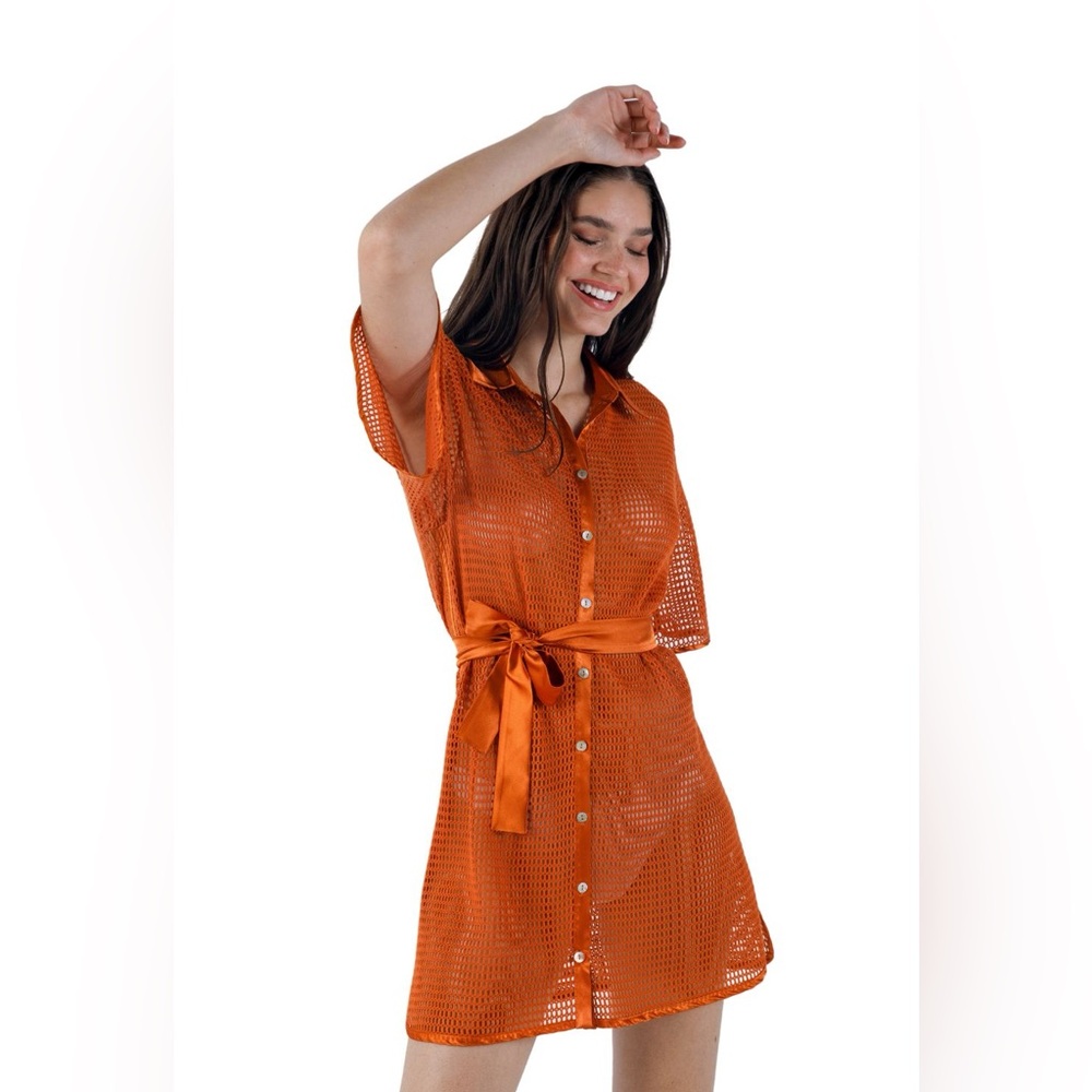 Orange Button-Down Swim Coverup
